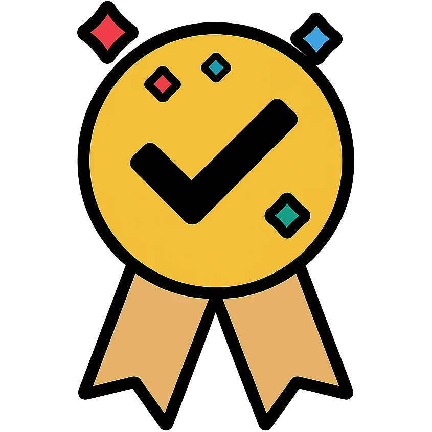 vector icon of a gold master choice award with colorful gems, elegant minimalist flat design, award badge style, 2D flat vector, trending icon look, soft shadows, no text, isolated on white background, commercial use emoji
