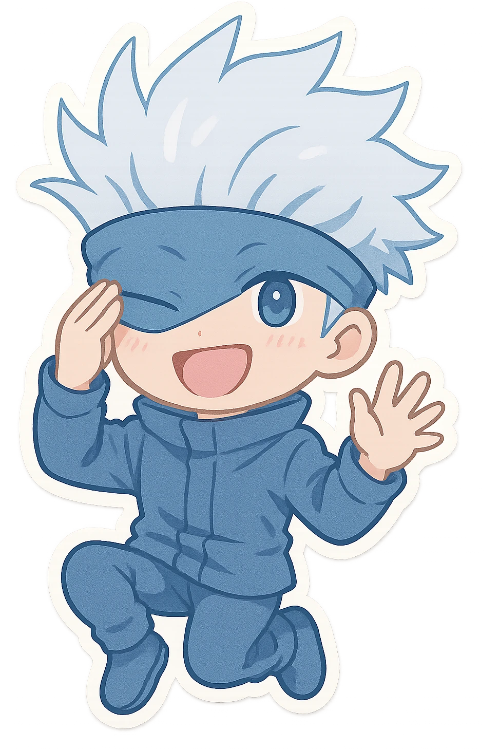 Satoru Gojo, chibi version, oversized head, playful pose, blue and white color scheme emoji