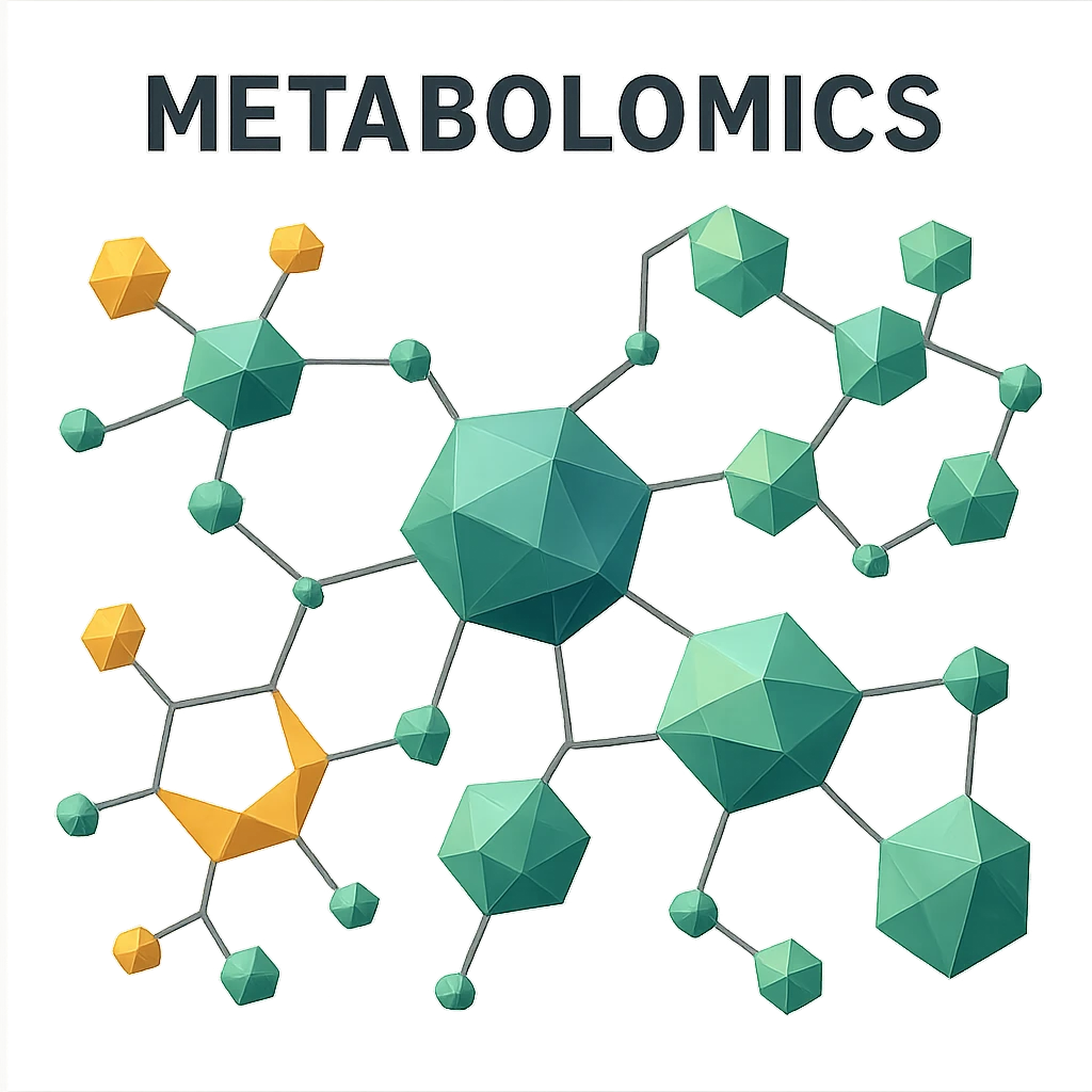 polygonal style metabolomics with geometric molecules and connections emoji