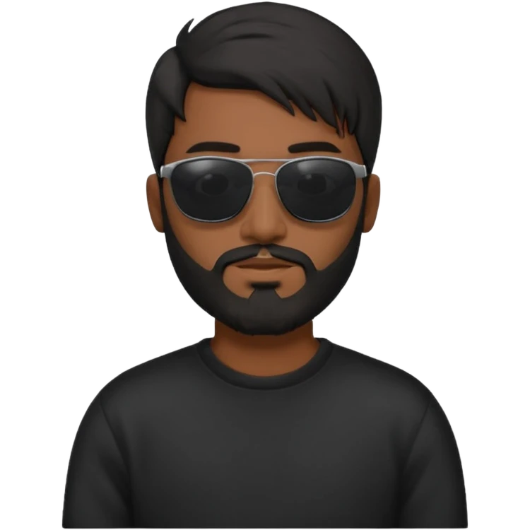 Indian man with  black mullet  and beard and black sunglasses and black jumper emoji