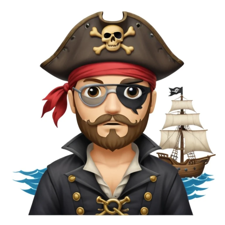 pirate with eye sailing a ship in strom sea background emoji