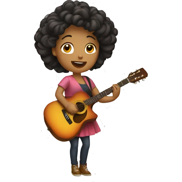 Mujer joven cantando y tocando la guitarra emoji