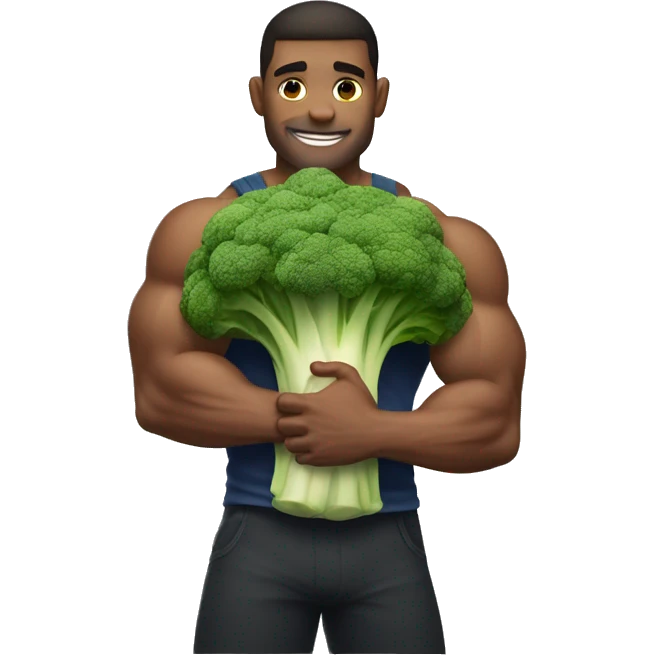muscular man hugging large Brocolli  emoji