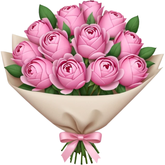 Bouquet of pink flower like rose and peony wrapped in white paper emoji