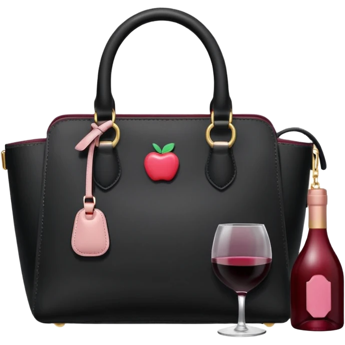 Handbag with wine, lip gloss, lingerie, Apple Memoji style. emoji