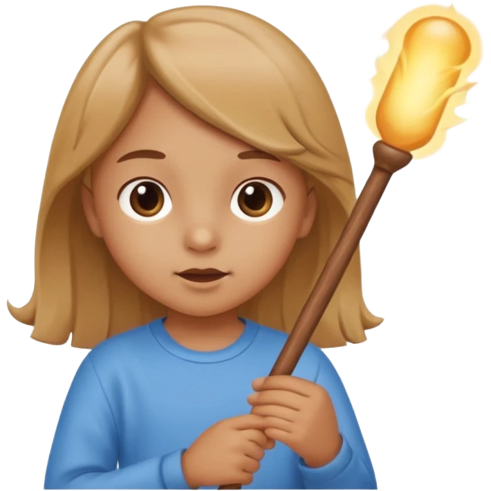 A bright child blows into a stick emoji