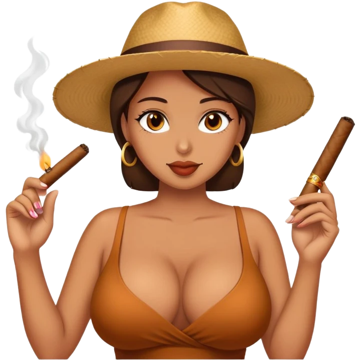 Girl with big boobs and cigar emoji
