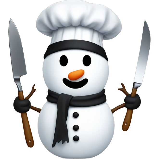 snowman with chefs hat and kitchen knife emoji