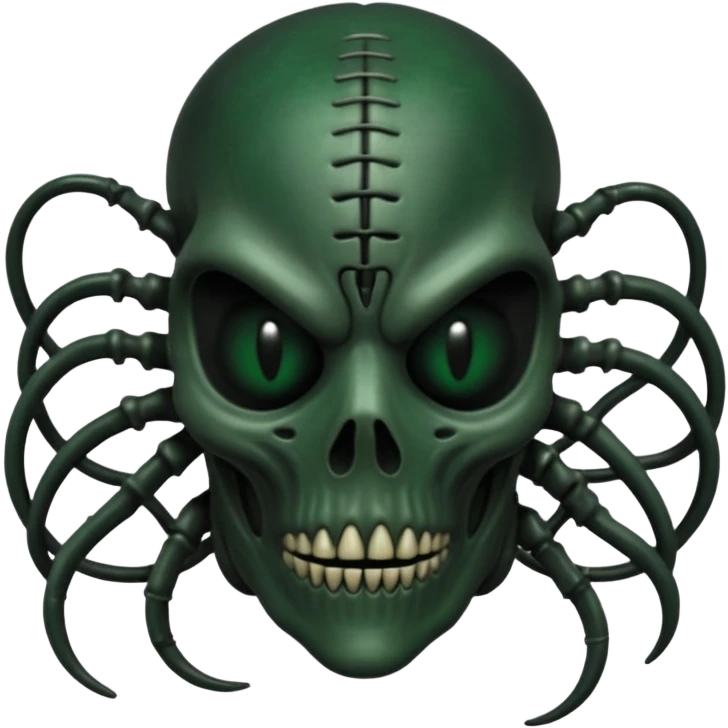 HR giger, wires, dark green, black flesh undead, head. dark black bones and skin emoji