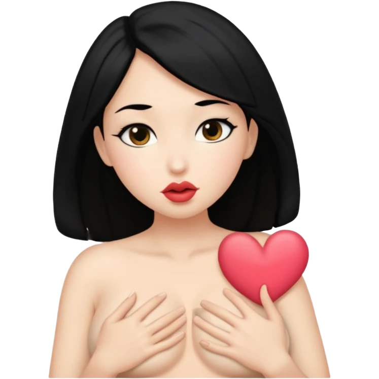 fake breast kisser black hair emoji