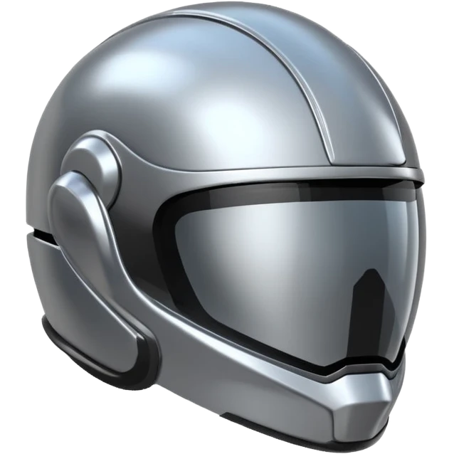 A futuristic helmet emoji made of silver chrome, smooth aerodynamic shape, minimal visor detail, reflective metallic surface, sci-fi aesthetic, iOS emoji style, centered on clean white background emoji