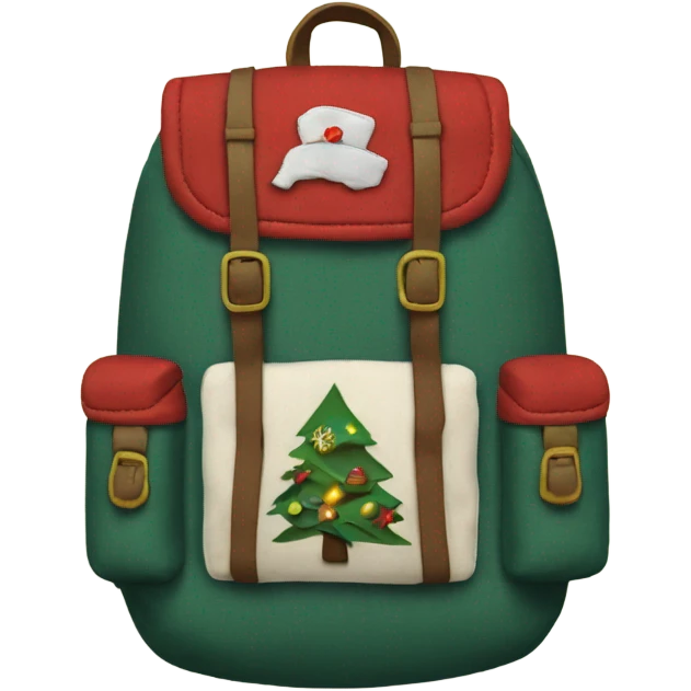backpack for adventure with vintage christmas patches sewn on it emoji