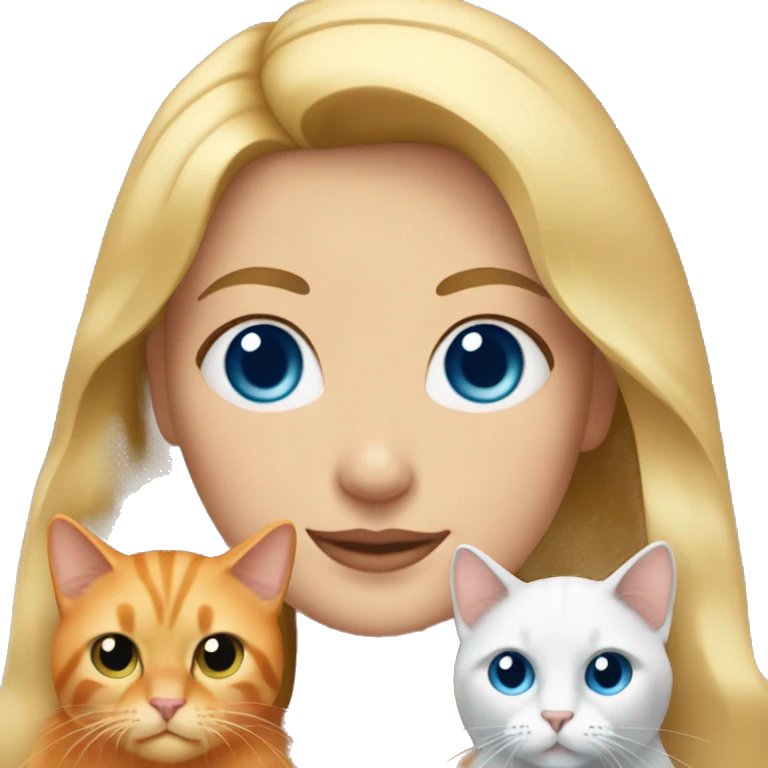 Blonde hair blue eye woman  holds three Orange cats emoji