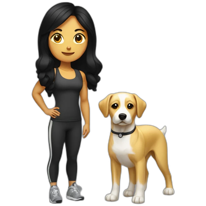 crossfit woman with black hair, white and doing lowering. And a golden dog at her side emoji