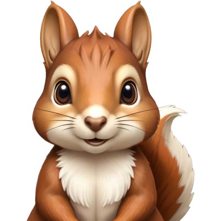 Cinematic Noble Squirrel Portrait Emoji, Poised and regal, with a nimble, agile build and a lush, well-groomed Fur of rich auburn and cream, deep-set soulful bright eyes, Simplified yet sharp and sophisticated features, highly detailed, glowing with a soft, dignified glow, high shine, intelligent and spry, stylized with an air of woodland charm, focused and attentive, soft glowing outline, capturing the essence of a watchful and confident rodent, so majestic it feels as though it could scamper out of the screen with effortless authority! emoji