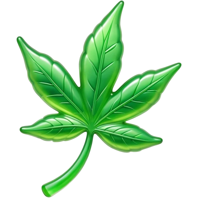 glossy green gusher gummy in the shape of a weed leaf emoji