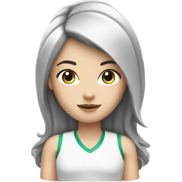 A White girl with gray eyes and black dark and sport hair emoji