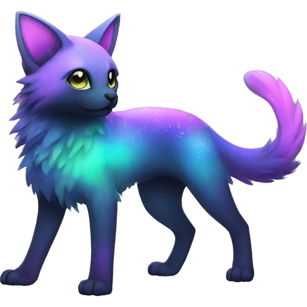 Cute cool black nebula fading green blue purple pink gradient animal hybrid Fakemon full body emoji