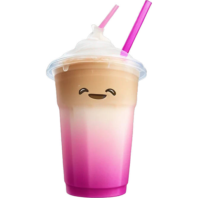 iced latte with a gradient, ￼￼in a clear plastic cup, with a pink straw emoji