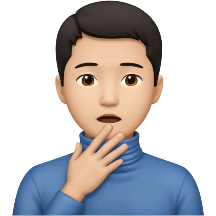 an asian man with his hands on his throat emoji