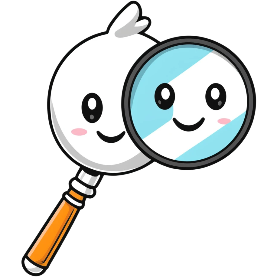A cute magnifying glass with a happy face emoji