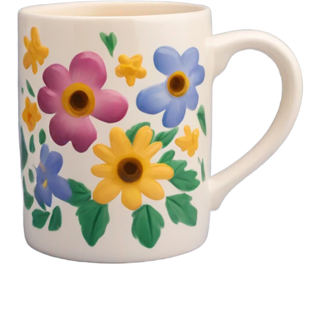 ceramic mug with flowers painted on it emoji