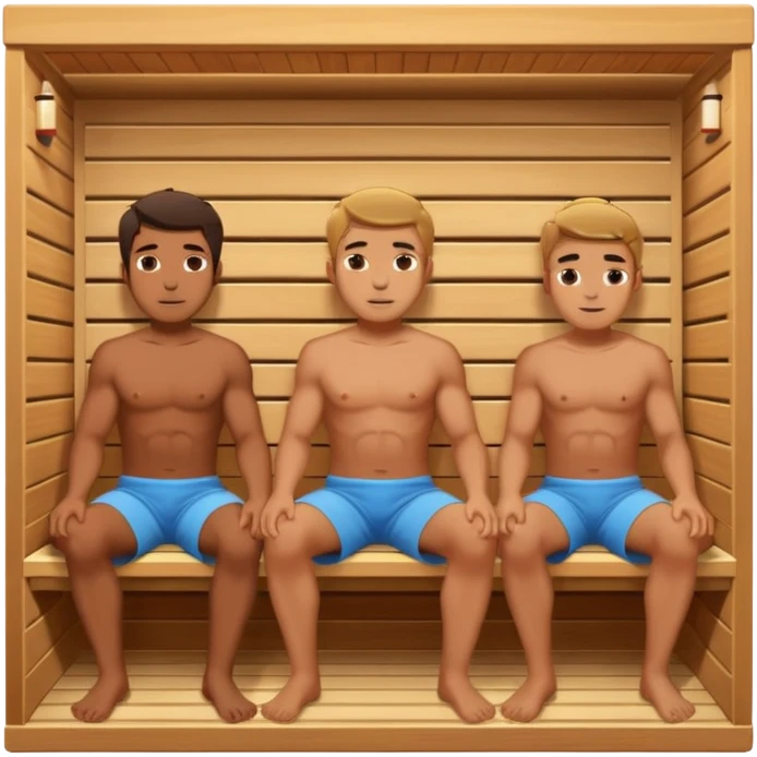 three young half-naked men sit in the hot sauna emoji