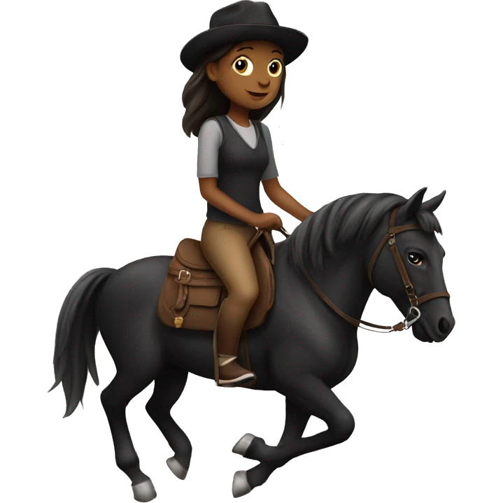 Girl riding dark bag horse emoji