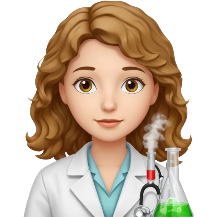 young women pharmacist studying science, wavy hair emoji
