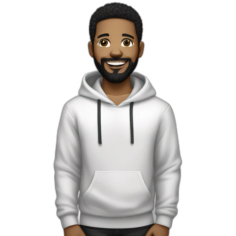 young-rapper-with hoop-white skin-black hair-beard-bichon dog-white-smile emoji