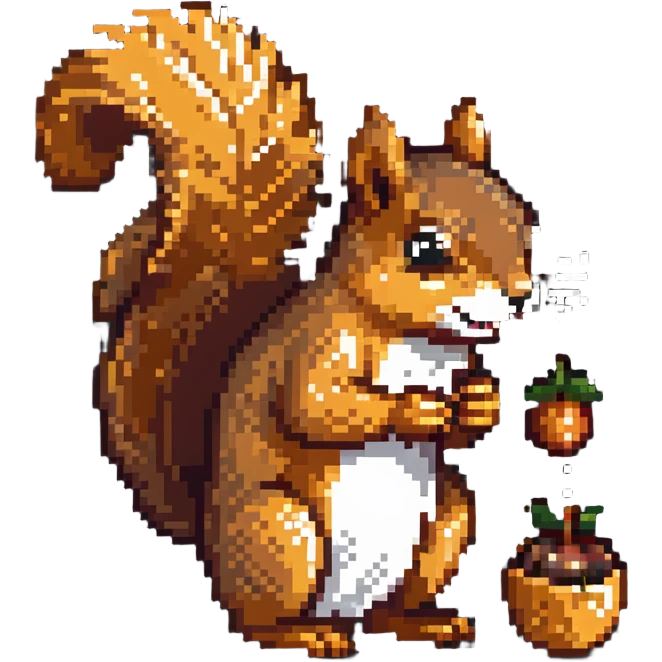 Hungry squirrel with drool, staring at acorn emoji