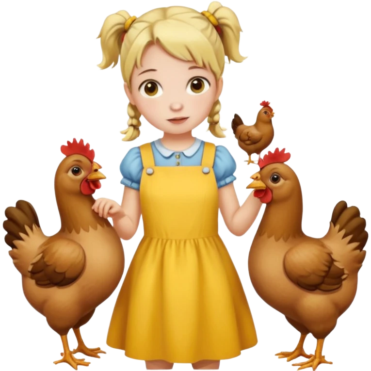 Girl feeding chickens – Pigtails, yellow dress



 emoji
