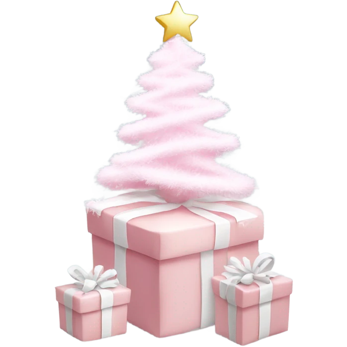 Light pink Christmas gifts under a white Christmas tree  emoji