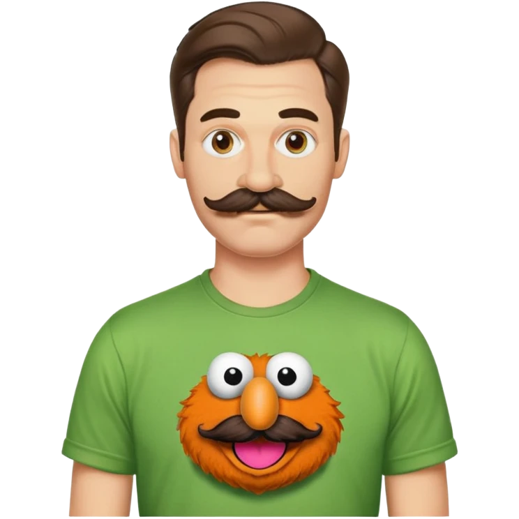 Sexy man who is six foot two in a muppets t shirt and handle bar moustache emoji
