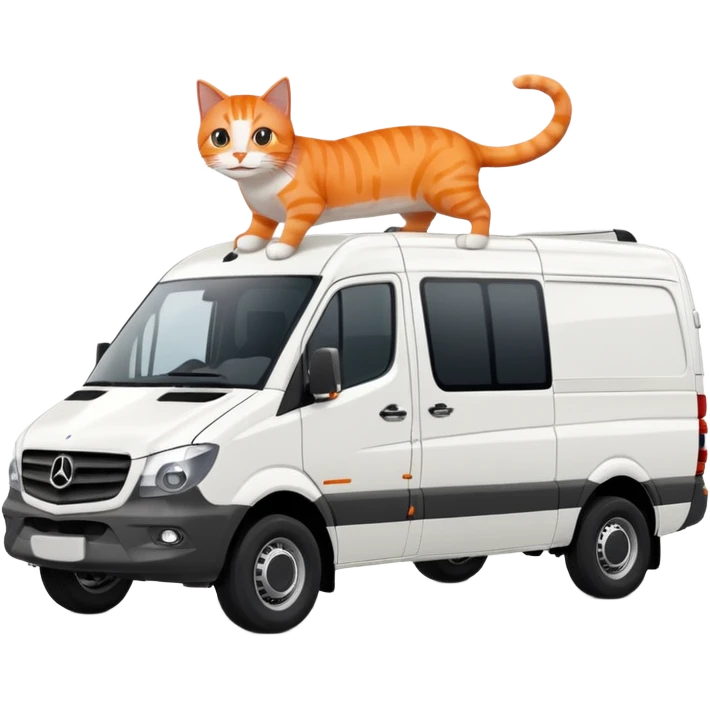 White Mercedes Benz Sprinter with Orange cats driving it emoji