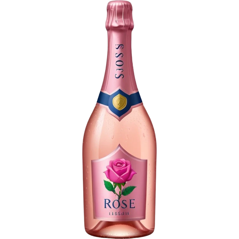 bottle of sparkling rosé with a rose logo on the label, angled to the left, no glass emoji