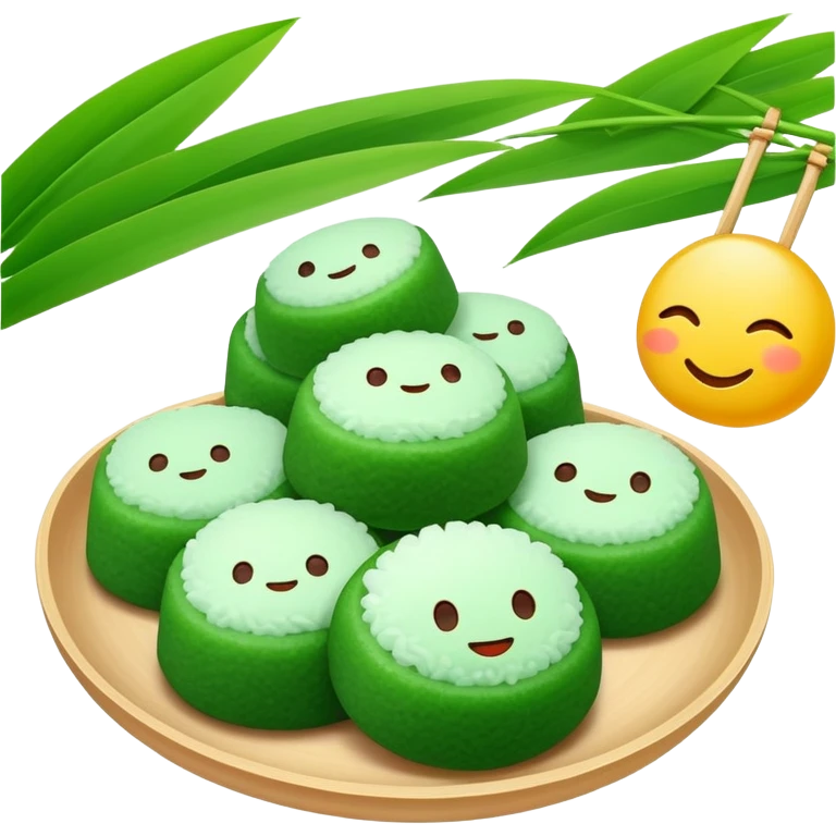 Qingming Festival green rice balls Qingtuan with sweet filling, simplified emoji style with bold outlines and bright colors, cartoon style green mochi-like dessert emoji