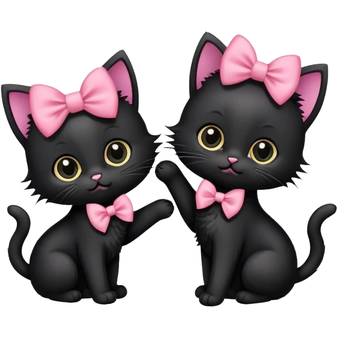 Two black kittens. One is wearing a black bow and one with a pink bow. emoji