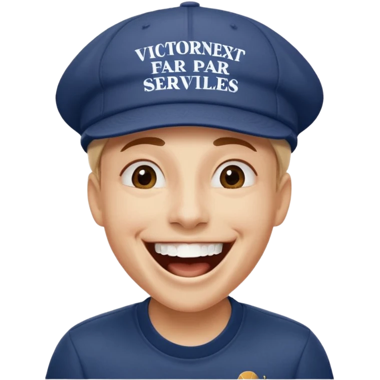 Crea una persona con una gorra de marca riéndose y abajo diga victornext siempre para serviles emoji