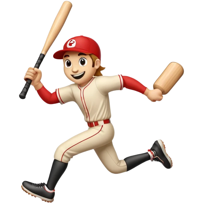 Cartoon baseball bat character with arms and legs in a running pose emoji