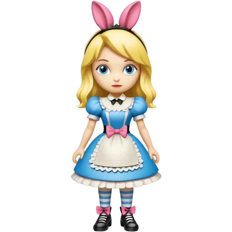 Isolated, detaile illustration of the most incredibly alternative punkstyle of disney's Alice in wonderland
figurine imaginable, toy style. emoji