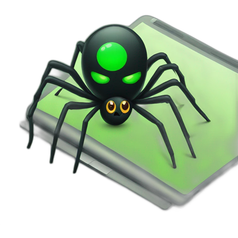 Evil black spider with green lines and laptop emoji