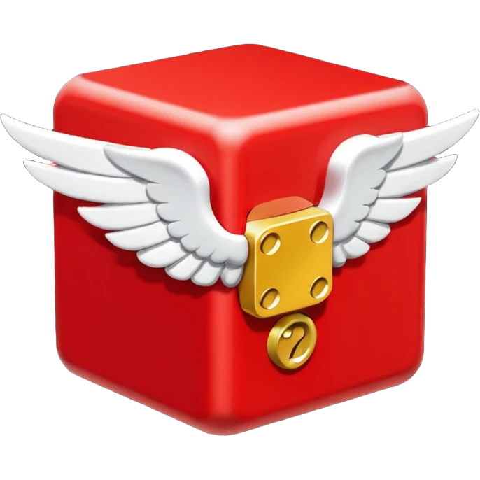 Red lucky block form super mario  with 2 white wings emoji