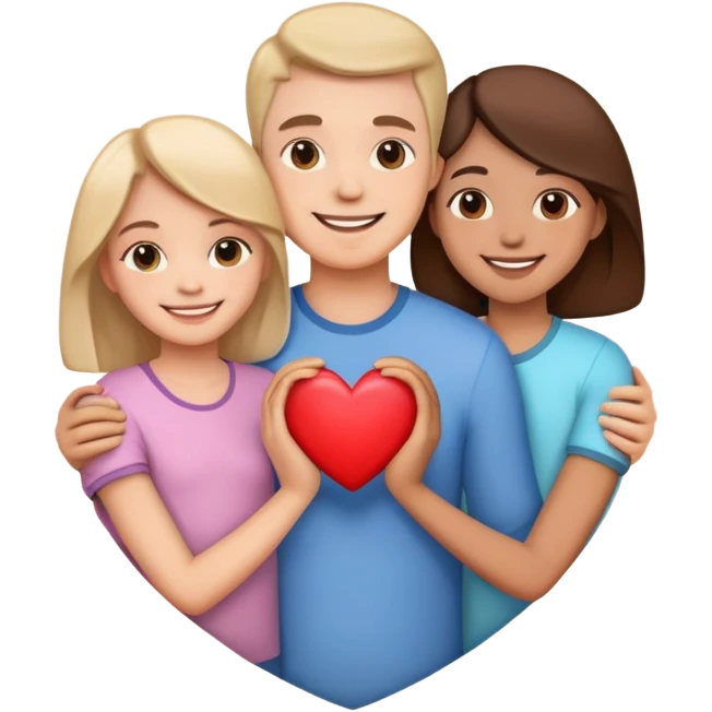 smiling family with a heart between them, white background emoji