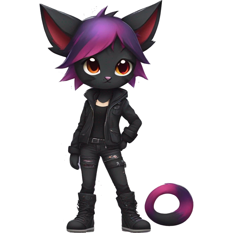 Cute cool dark black red purple animal hybrid Fakemon full body punk catgirl emoji