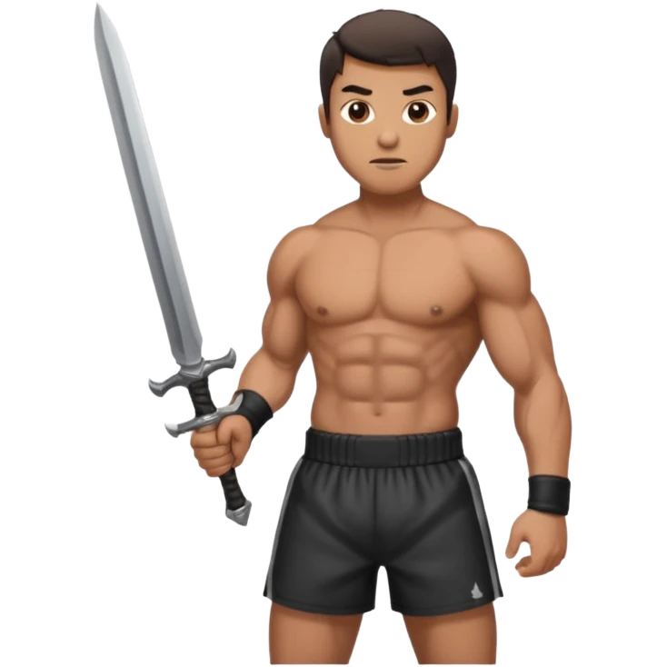a man holding sword wearing only boxer emoji