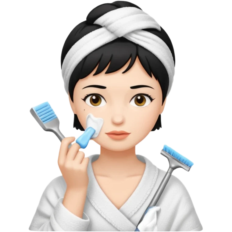 a white woman who has black short hair cleaning her face emoji