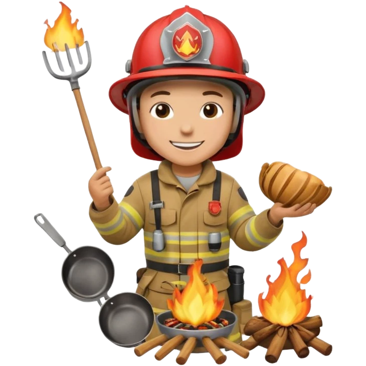 Firefighter cooking on bonfire emoji
