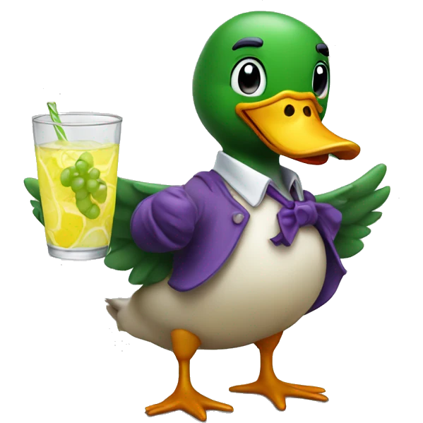 Duck with lemonade and grapes in hand emoji