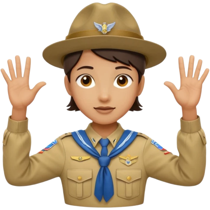 “Emoji-style person in a scout uniform making a balancing gesture with both hands. Hive the guy a scouting head emoji